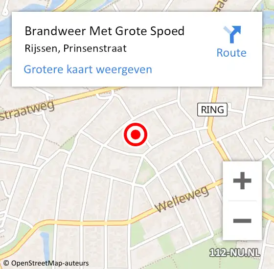 Locatie op kaart van de 112 melding: Brandweer Met Grote Spoed Naar Rijssen, Prinsenstraat op 26 februari 2024 16:53