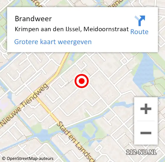 Locatie op kaart van de 112 melding: Brandweer Krimpen aan den IJssel, Meidoornstraat op 26 februari 2024 17:31