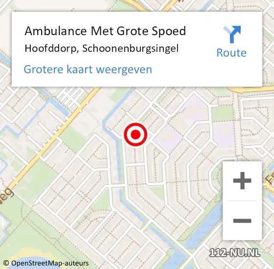 Locatie op kaart van de 112 melding: Ambulance Met Grote Spoed Naar Hoofddorp, Schoonenburgsingel op 26 februari 2024 17:36