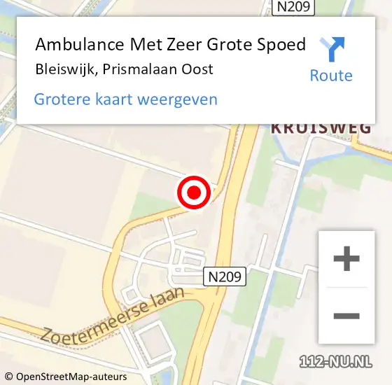 Locatie op kaart van de 112 melding: Ambulance Met Zeer Grote Spoed Naar Bleiswijk, Prismalaan Oost op 26 februari 2024 17:43