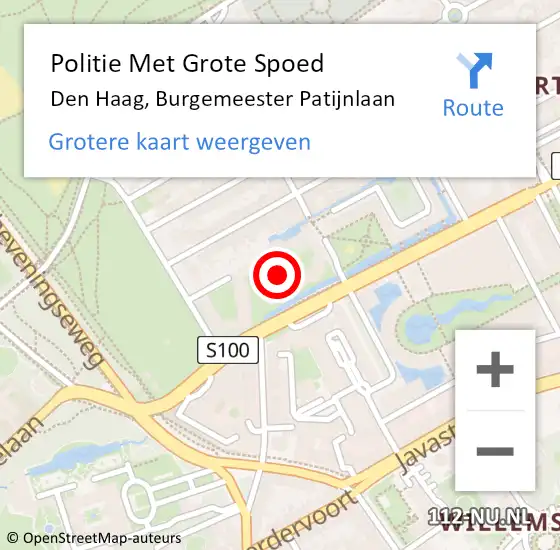 Locatie op kaart van de 112 melding: Politie Met Grote Spoed Naar Den Haag, Burgemeester Patijnlaan op 26 februari 2024 17:43