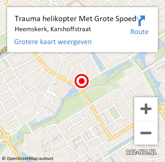 Locatie op kaart van de 112 melding: Trauma helikopter Met Grote Spoed Naar Heemskerk, Karshoffstraat op 26 februari 2024 18:04