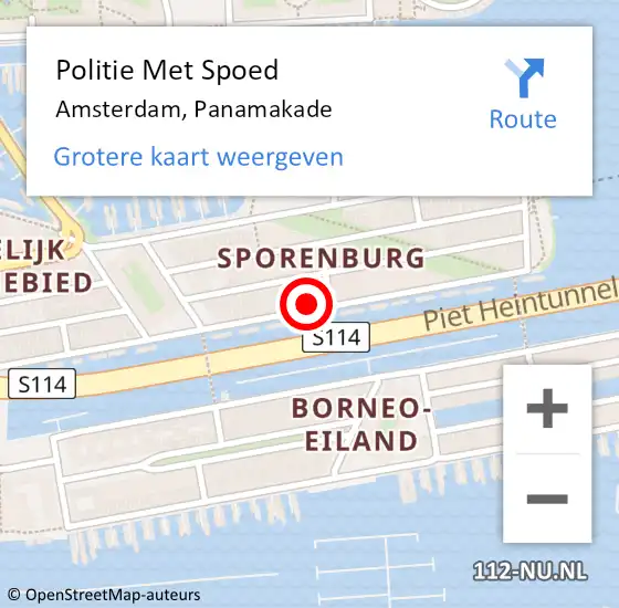 Locatie op kaart van de 112 melding: Politie Met Spoed Naar Amsterdam, Panamakade op 26 februari 2024 18:21