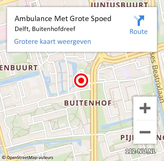 Locatie op kaart van de 112 melding: Ambulance Met Grote Spoed Naar Delft, Buitenhofdreef op 26 februari 2024 18:29