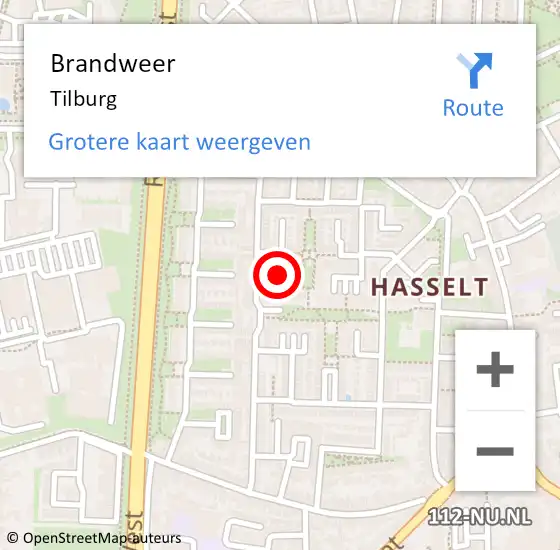 Locatie op kaart van de 112 melding: Brandweer Tilburg op 26 februari 2024 18:38