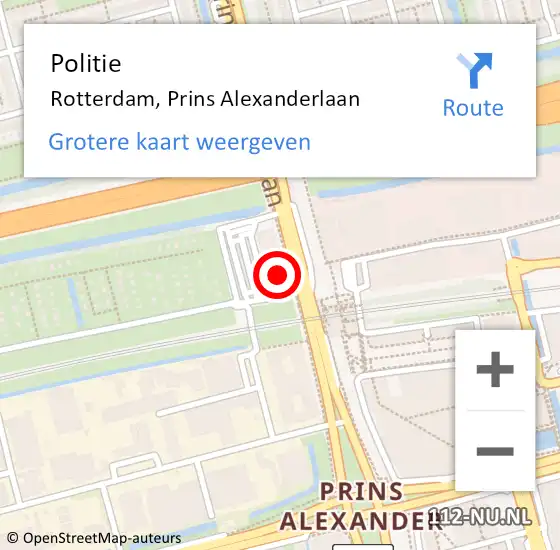 Locatie op kaart van de 112 melding: Politie Rotterdam, Prins Alexanderlaan op 26 februari 2024 18:42