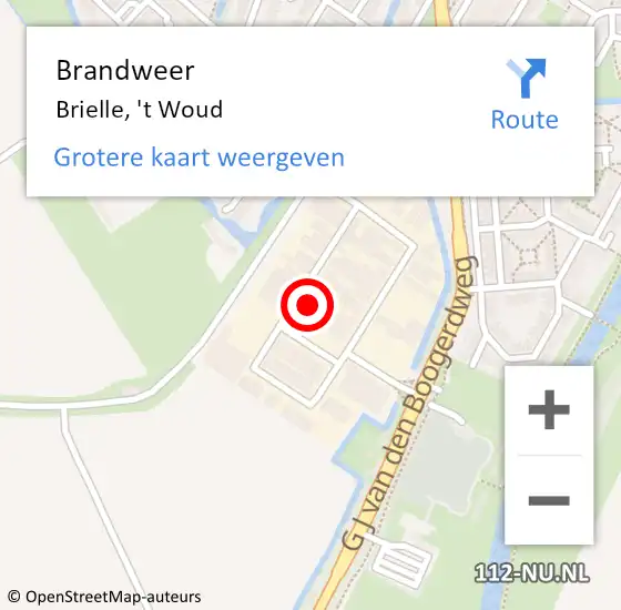 Locatie op kaart van de 112 melding: Brandweer Brielle, 't Woud op 26 februari 2024 19:30