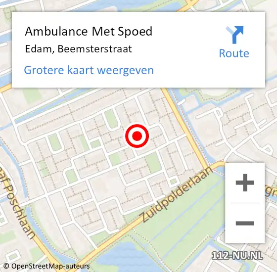 Locatie op kaart van de 112 melding: Ambulance Met Spoed Naar Edam, Beemsterstraat op 26 februari 2024 20:19