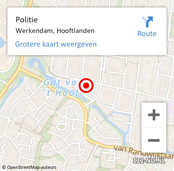 Locatie op kaart van de 112 melding: Politie Werkendam, Hooftlanden op 26 februari 2024 20:36