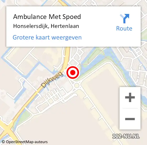 Locatie op kaart van de 112 melding: Ambulance Met Spoed Naar Honselersdijk, Hertenlaan op 26 februari 2024 20:57