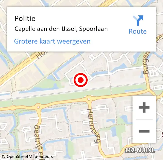 Locatie op kaart van de 112 melding: Politie Capelle aan den IJssel, Spoorlaan op 26 februari 2024 20:58
