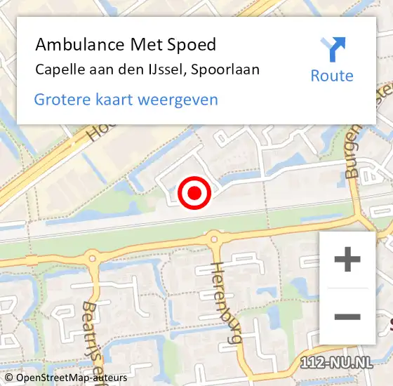 Locatie op kaart van de 112 melding: Ambulance Met Spoed Naar Capelle aan den IJssel, Spoorlaan op 26 februari 2024 21:06