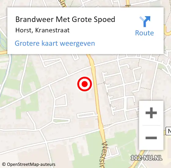 Locatie op kaart van de 112 melding: Brandweer Met Grote Spoed Naar Horst, Kranestraat op 26 februari 2024 21:28