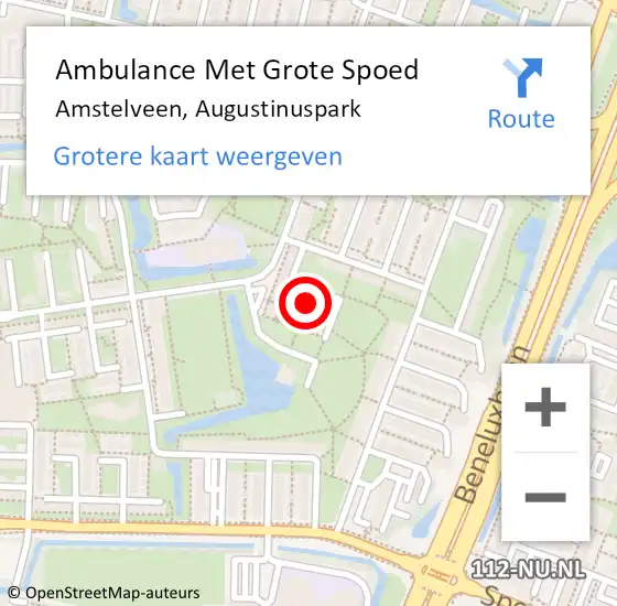 Locatie op kaart van de 112 melding: Ambulance Met Grote Spoed Naar Amstelveen, Augustinuspark op 26 februari 2024 21:58