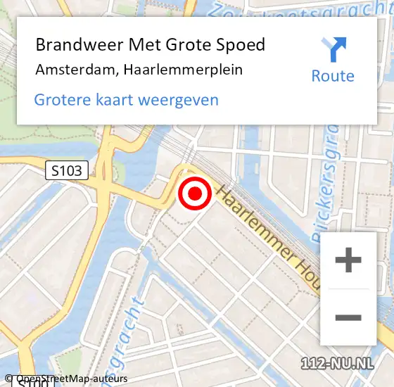 Locatie op kaart van de 112 melding: Brandweer Met Grote Spoed Naar Amsterdam, Haarlemmerplein op 26 februari 2024 22:06