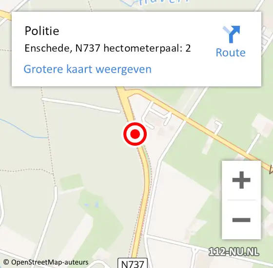 Locatie op kaart van de 112 melding: Politie Enschede, N737 hectometerpaal: 2 op 26 februari 2024 22:13