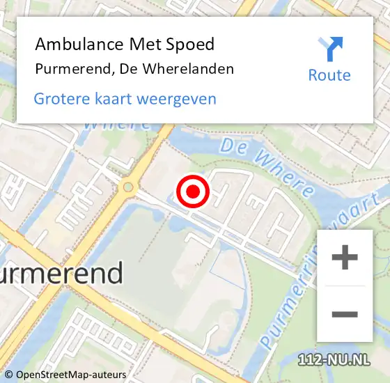 Locatie op kaart van de 112 melding: Ambulance Met Spoed Naar Purmerend, De Wherelanden op 26 februari 2024 23:04
