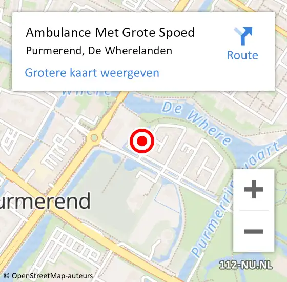 Locatie op kaart van de 112 melding: Ambulance Met Grote Spoed Naar Purmerend, De Wherelanden op 26 februari 2024 23:11