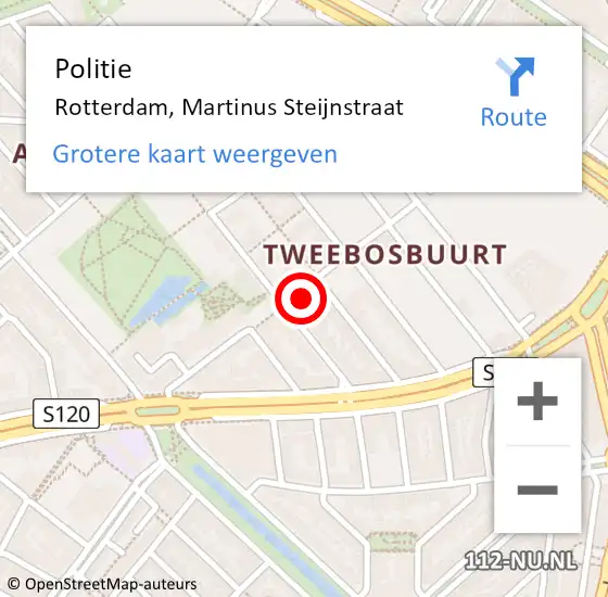 Locatie op kaart van de 112 melding: Politie Rotterdam, Martinus Steijnstraat op 26 februari 2024 23:15
