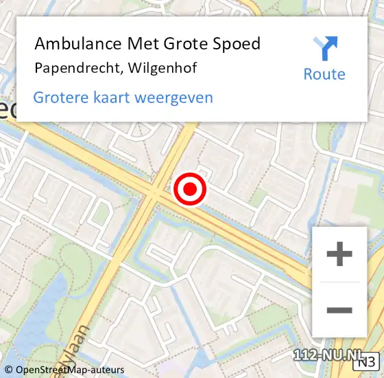 Locatie op kaart van de 112 melding: Ambulance Met Grote Spoed Naar Papendrecht, Wilgenhof op 27 februari 2024 00:15