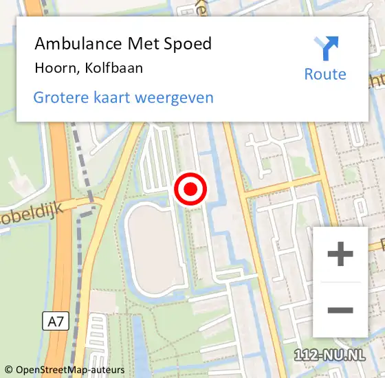 Locatie op kaart van de 112 melding: Ambulance Met Spoed Naar Hoorn, Kolfbaan op 27 februari 2024 00:42