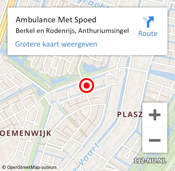 Locatie op kaart van de 112 melding: Ambulance Met Spoed Naar Berkel en Rodenrijs, Anthuriumsingel op 27 februari 2024 01:02