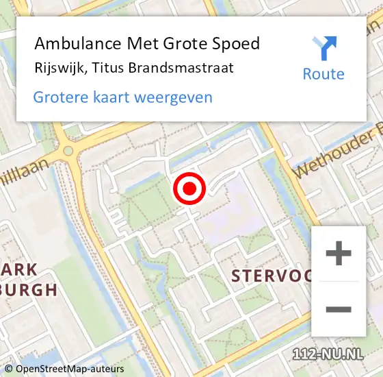 Locatie op kaart van de 112 melding: Ambulance Met Grote Spoed Naar Rijswijk, Titus Brandsmastraat op 27 februari 2024 01:20