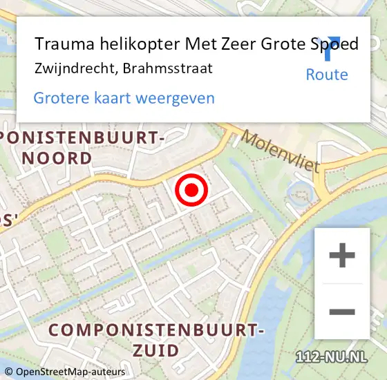 Locatie op kaart van de 112 melding: Trauma helikopter Met Zeer Grote Spoed Naar Zwijndrecht, Brahmsstraat op 27 februari 2024 01:45