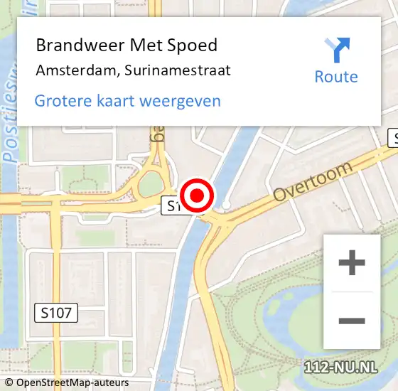 Locatie op kaart van de 112 melding: Brandweer Met Spoed Naar Amsterdam, Surinamestraat op 27 februari 2024 04:02