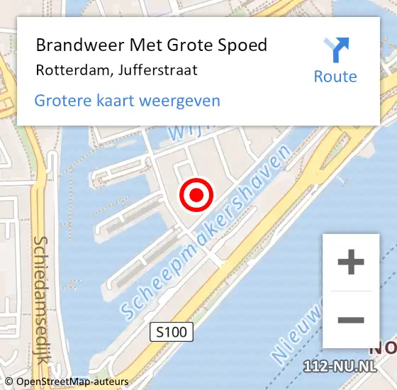 Locatie op kaart van de 112 melding: Brandweer Met Grote Spoed Naar Rotterdam, Jufferstraat op 27 februari 2024 04:14