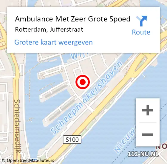 Locatie op kaart van de 112 melding: Ambulance Met Zeer Grote Spoed Naar Rotterdam, Jufferstraat op 27 februari 2024 04:14