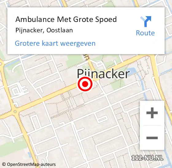 Locatie op kaart van de 112 melding: Ambulance Met Grote Spoed Naar Pijnacker, Oostlaan op 27 februari 2024 06:29