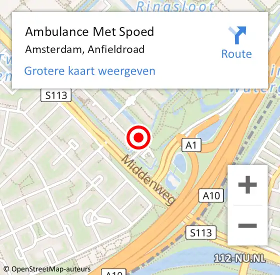 Locatie op kaart van de 112 melding: Ambulance Met Spoed Naar Amsterdam, Anfieldroad op 27 februari 2024 07:42