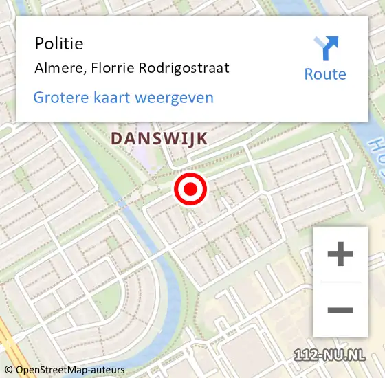 Locatie op kaart van de 112 melding: Politie Almere, Florrie Rodrigostraat op 27 februari 2024 07:44