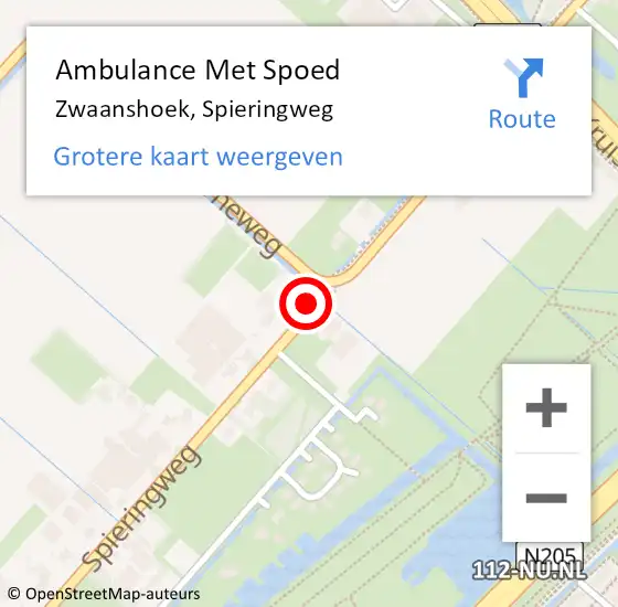 Locatie op kaart van de 112 melding: Ambulance Met Spoed Naar Zwaanshoek, Spieringweg op 27 februari 2024 07:51