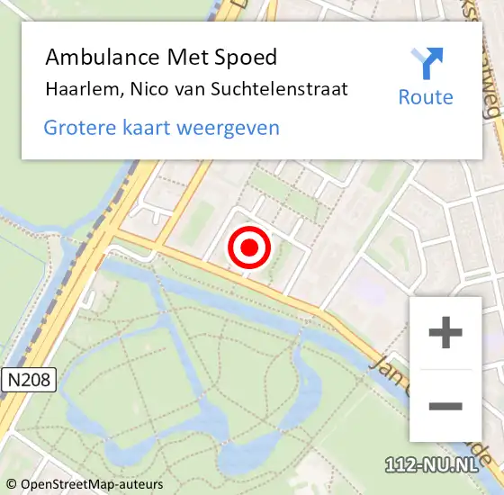 Locatie op kaart van de 112 melding: Ambulance Met Spoed Naar Haarlem, Nico van Suchtelenstraat op 27 februari 2024 07:52