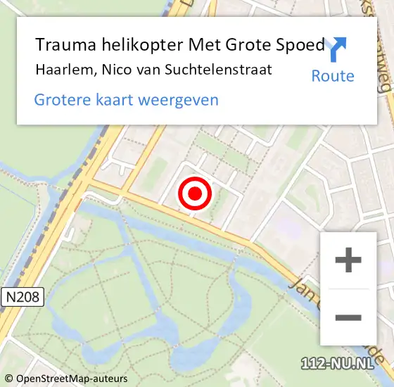 Locatie op kaart van de 112 melding: Trauma helikopter Met Grote Spoed Naar Haarlem, Nico van Suchtelenstraat op 27 februari 2024 07:54
