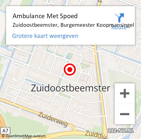 Locatie op kaart van de 112 melding: Ambulance Met Spoed Naar Zuidoostbeemster, Burgemeester Koopmansingel op 27 februari 2024 07:54