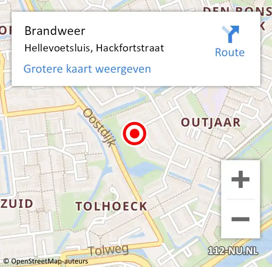 Locatie op kaart van de 112 melding: Brandweer Hellevoetsluis, Hackfortstraat op 27 februari 2024 07:59