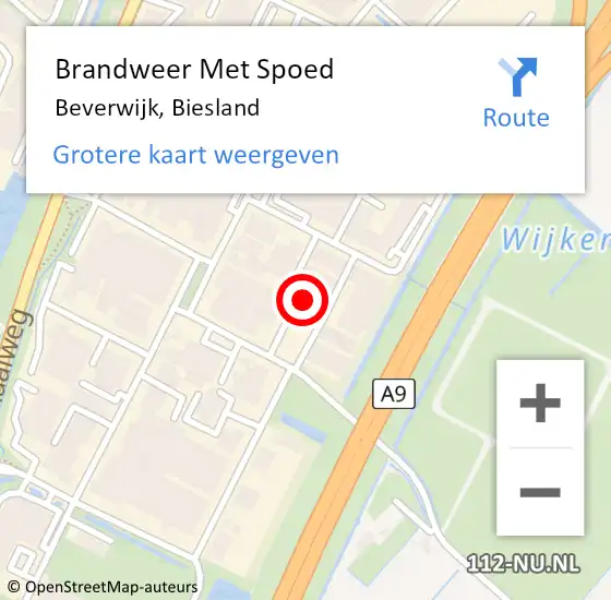 Locatie op kaart van de 112 melding: Brandweer Met Spoed Naar Beverwijk, Biesland op 27 februari 2024 08:02