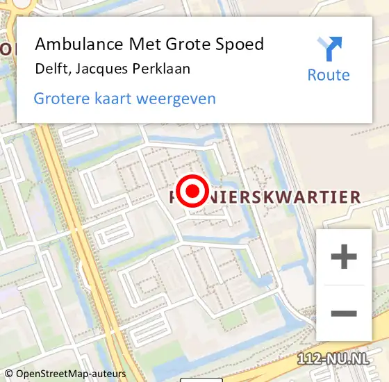 Locatie op kaart van de 112 melding: Ambulance Met Grote Spoed Naar Delft, Jacques Perklaan op 27 februari 2024 08:23