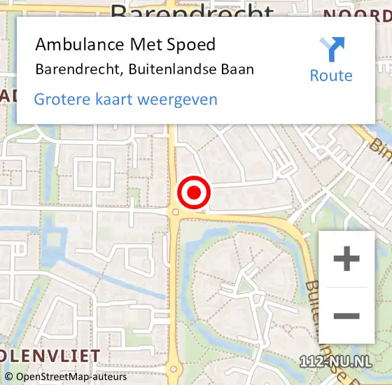 Locatie op kaart van de 112 melding: Ambulance Met Spoed Naar Barendrecht, Buitenlandse Baan op 27 februari 2024 08:52