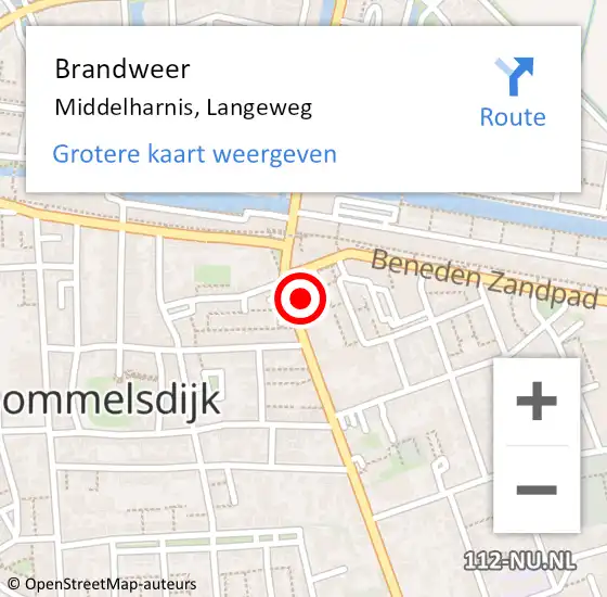 Locatie op kaart van de 112 melding: Brandweer Middelharnis, Langeweg op 27 februari 2024 08:59