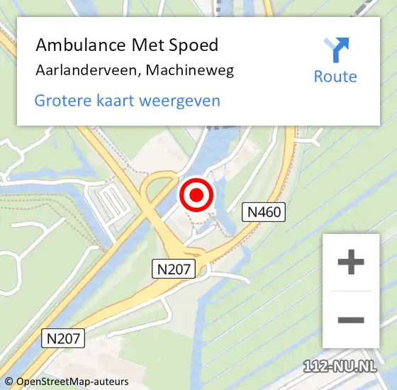 Locatie op kaart van de 112 melding: Ambulance Met Spoed Naar Aarlanderveen, Machineweg op 27 februari 2024 09:06