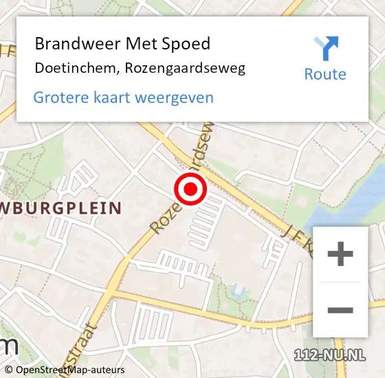 Locatie op kaart van de 112 melding: Brandweer Met Spoed Naar Doetinchem, Rozengaardseweg op 27 februari 2024 09:46