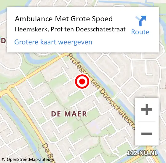 Locatie op kaart van de 112 melding: Ambulance Met Grote Spoed Naar Heemskerk, Prof ten Doesschatestraat op 27 februari 2024 10:06