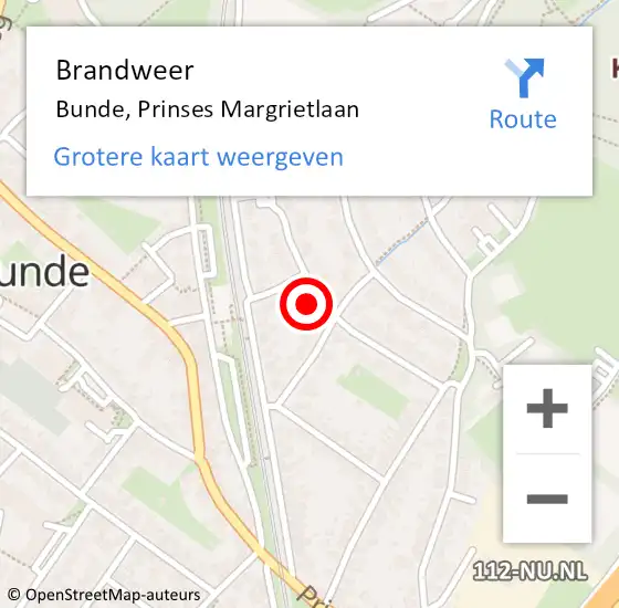 Locatie op kaart van de 112 melding: Brandweer Bunde, Prinses Margrietlaan op 15 oktober 2013 19:32