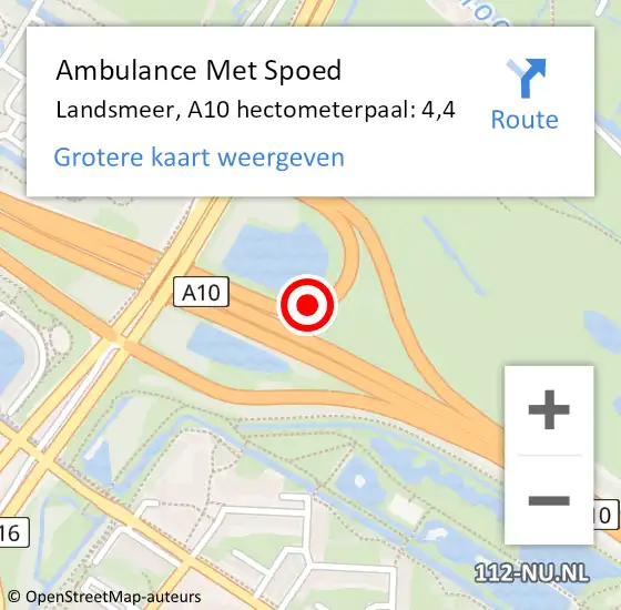 Locatie op kaart van de 112 melding: Ambulance Met Spoed Naar Landsmeer, A10 hectometerpaal: 4,4 op 27 februari 2024 10:21