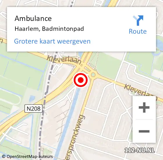 Locatie op kaart van de 112 melding: Ambulance Haarlem, Badmintonpad op 27 februari 2024 10:28