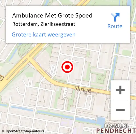 Locatie op kaart van de 112 melding: Ambulance Met Grote Spoed Naar Rotterdam, Zierikzeestraat op 27 februari 2024 10:31